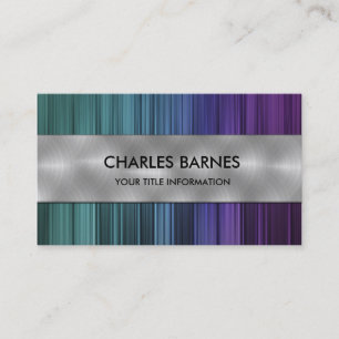 Teal Purple Stripe Steel Business Card
