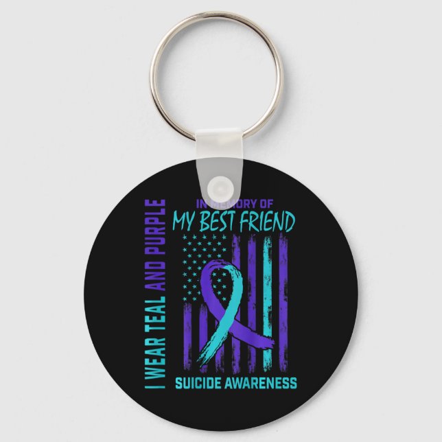Teal Purple Suicide Awareness Flag Best Friend Ck  Key Ring (Front)