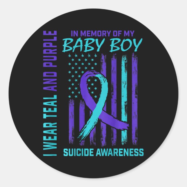 Teal Purple Suicide Awareness Flag Son  Classic Round Sticker (Front)