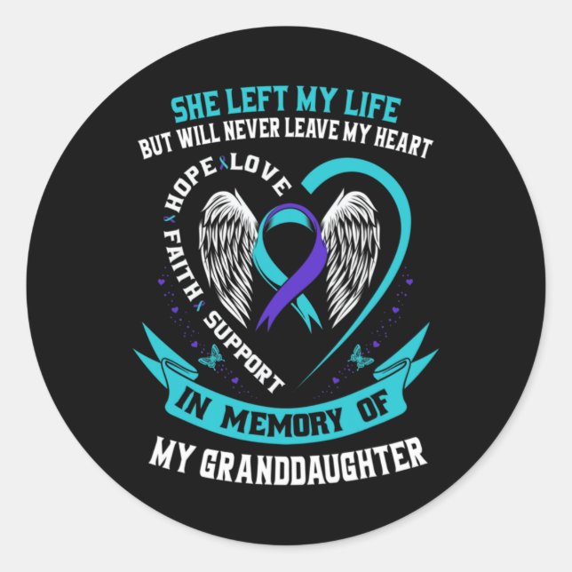 Teal Purple Suicide Awareness Granddaughter Memori Classic Round Sticker (Front)