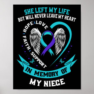 Teal Purple Suicide Awareness Ribbon Niece Memoria Poster