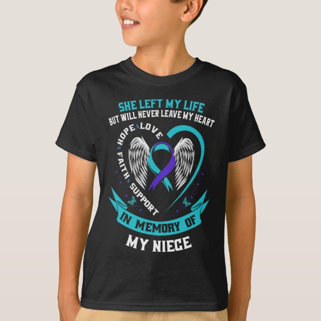 Teal Purple Suicide Awareness Ribbon Niece Memoria T-Shirt (Front)