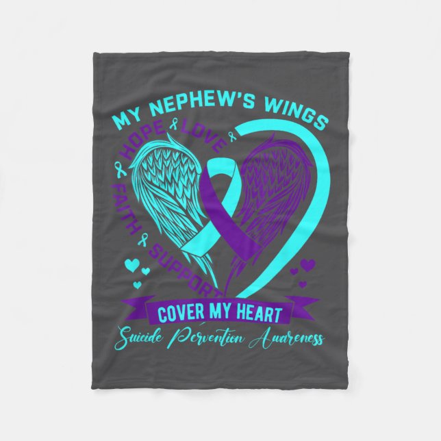 Teal Purple Suicide Prevention Awareness Nephew He Fleece Blanket (Front)