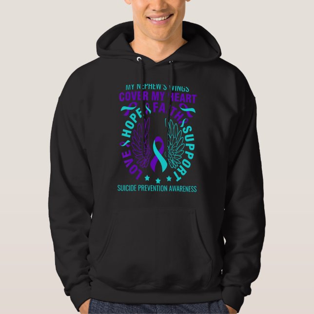 Teal Purple Suicide Prevention Awareness Nephew He Hoodie (Front)