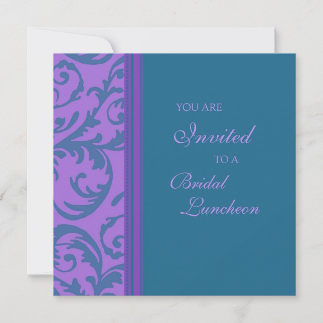 Teal Purple Swirl Bridal Luncheon Invitation Cards (Front)