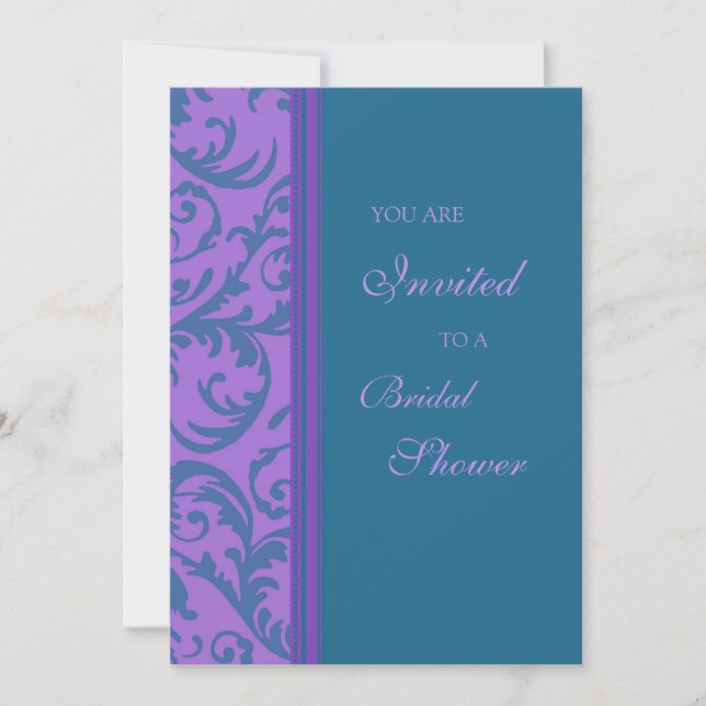 Teal Purple Swirl Bridal Shower Invitation Cards (Front)