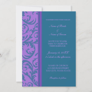 Teal Purple Swirl Photo Wedding Invitation Cards