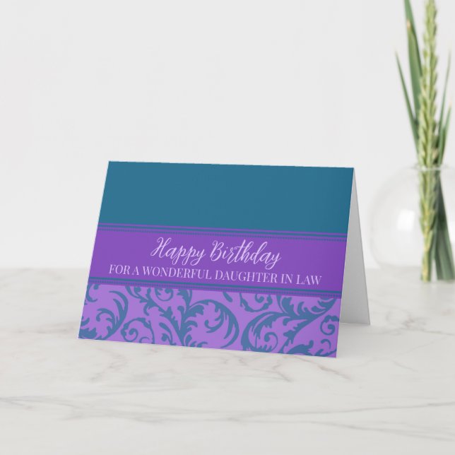Teal Purple Swirls Daughter in Law Birthday Card (Front)