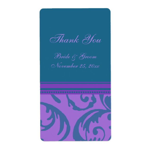 Teal Purple Swirls Wedding Labels (Front)