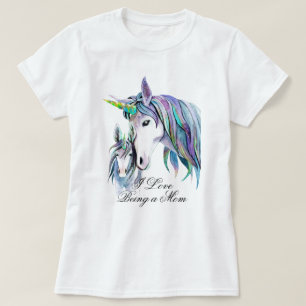 Teal Purple Unicorns Mother and Son T-Shirt
