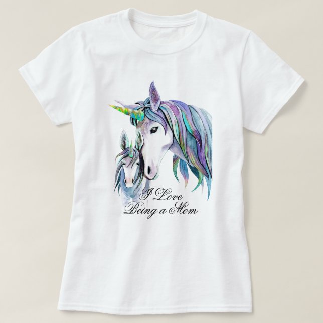 Teal Purple Unicorns Mother and Son T-Shirt (Design Front)