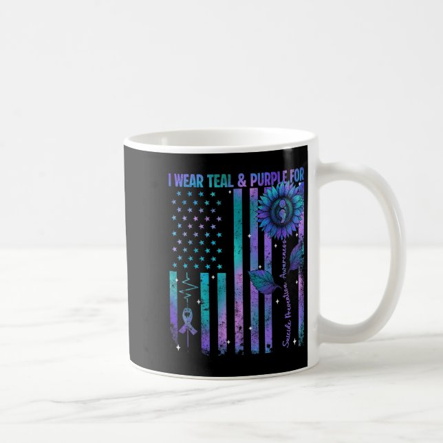 Teal Purple Us Usa Flag Suicide Prevention Awarene Coffee Mug (Right)
