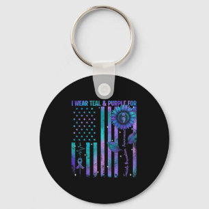 Teal Purple Us Usa Flag Suicide Prevention Awarene Key Ring