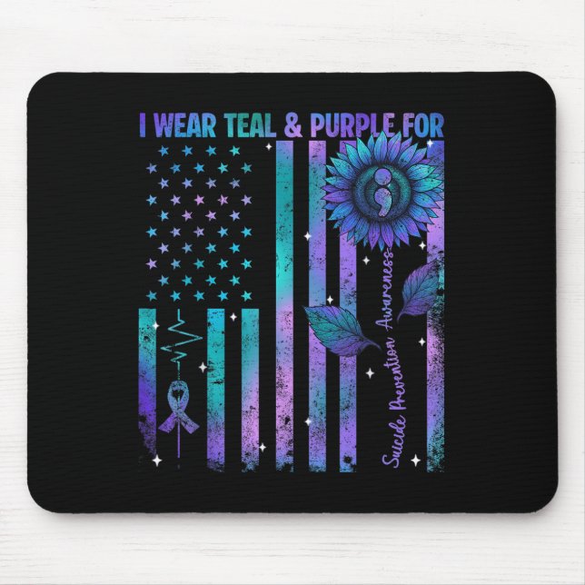 Teal Purple Us Usa Flag Suicide Prevention Awarene Mouse Mat (Front)