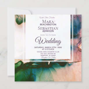 ~ Teal Purple Watercolor Elegant AR17 Wedding Invitation