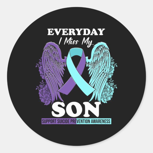 Teal Purple Wing Miss Love Son Suicide Prevention  Classic Round Sticker (Front)