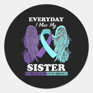 Teal Purple Wing Miss Sister Suicide Prevention Aw Classic Round Sticker