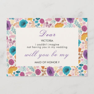 Teal Purple Yellow Spring Meadow Bridesmaid Menu