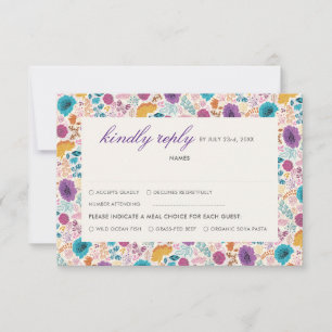 Teal Purple Yellow Spring Meadow Flowers RSVP Card