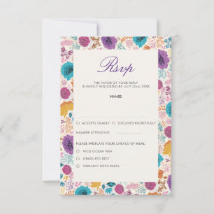 Teal Purple Yellow Spring Meadow Flowers RSVP Card