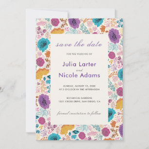 Teal Purple Yellow Spring Meadow Flowers Save The Date