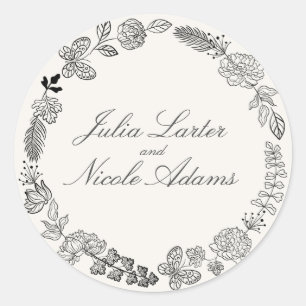 Teal Purple Yellow Spring Meadow Flowers Wedding Classic Round Sticker