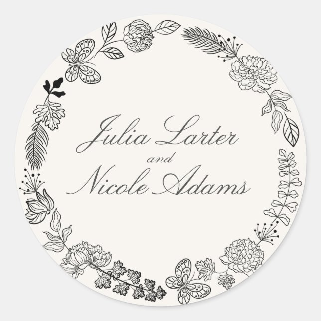 Teal Purple Yellow Spring Meadow Flowers Wedding Classic Round Sticker (Front)