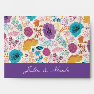 Teal Purple Yellow Spring Meadow Flowers Wedding Envelope