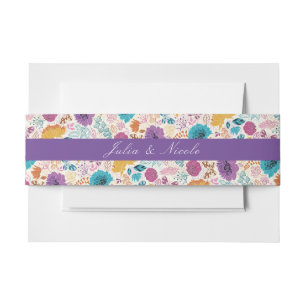 Teal Purple Yellow Spring Meadow Flowers Wedding Invitation Belly Band