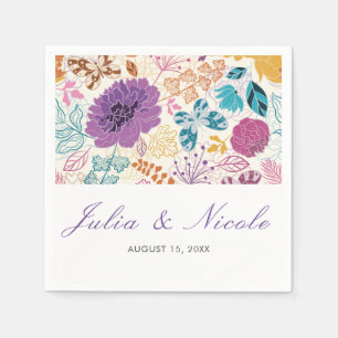 Teal Purple Yellow Spring Meadow Flowers Wedding Napkin