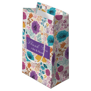 Teal Purple Yellow Spring Meadow Flowers Wedding Small Gift Bag