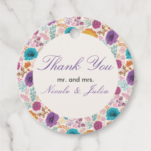 Teal Purple Yellow Spring Meadow Wedding Favour Tags
