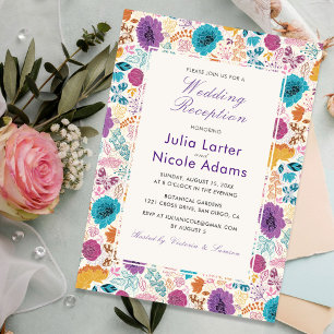 Teal Purple Yellow Spring Meadow Wedding Reception Invitation