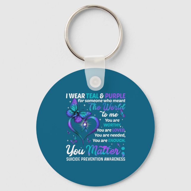 Teal Purple You Suicide Prevention Awareness Month Key Ring (Front)