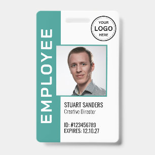 Teal QR Code Corporate Logo Employee Photo Badge ID Badge