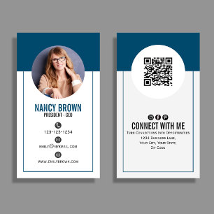 Teal QR Code Photo Connect With Me Minimal Business Card