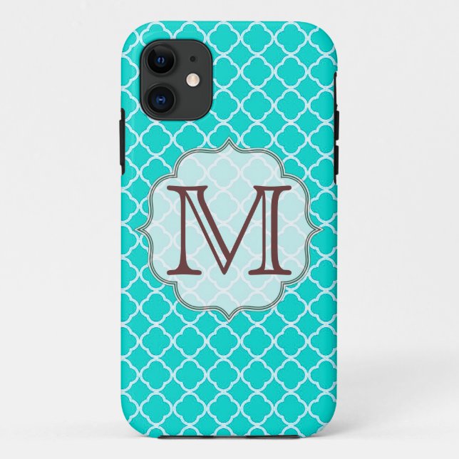 Teal Quarterfoil Latti Monogram IPHONE 5 Case (Back)