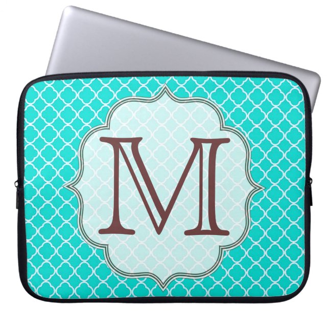 Teal Quarterfoil Monogram Initial 15" Laptop Case (Front)