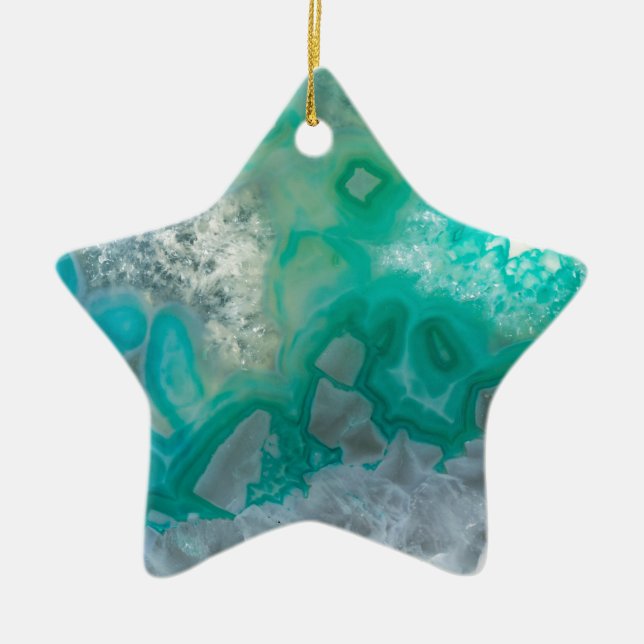 Teal Quartz Geode Ceramic Tree Decoration (Front)