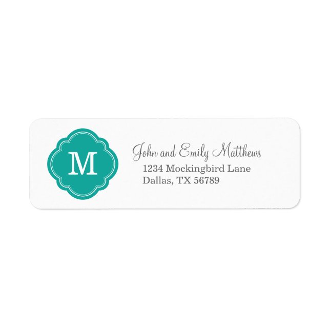 Teal Quatrefoil Monogram Return Address (Front)