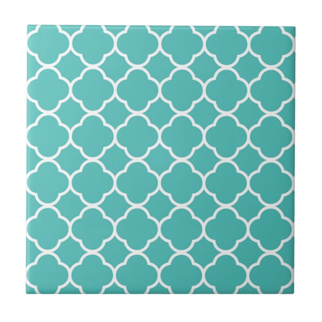 Teal Quatrefoil Pattern Tile (Front)