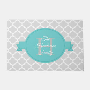 Teal Quatrefoil Personalised Doormat