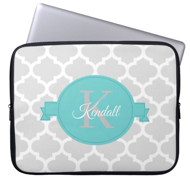 Teal Quatrefoil Personalised Laptop Sleeve (Front)