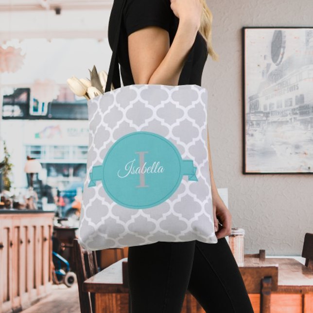 Teal Quatrefoil Personalised Tote Bag (Teal Quatrefoil Personalized Tote Bag)
