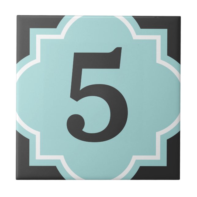 Teal quatrefoil street address house number tile (Front)