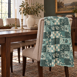 Teal Quilt Patchwork Gingham Cottagecore Floral Fleece Blanket