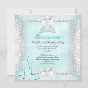 Teal Quinceanera 15th Birthday Party High Heels Invitation