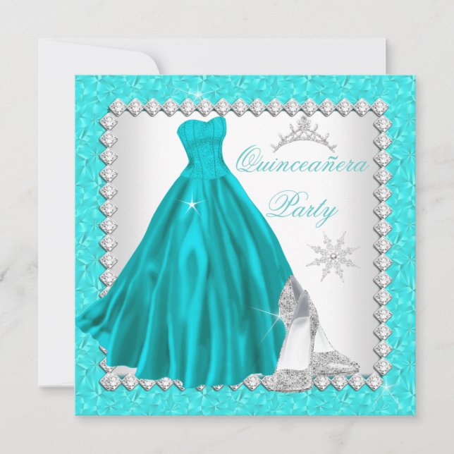 Teal Quinceanera 15th Diamond Birthday Party Invitation (Front)