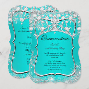 Teal Quinceanera 15th Winter Wonderland Silver Invitation
