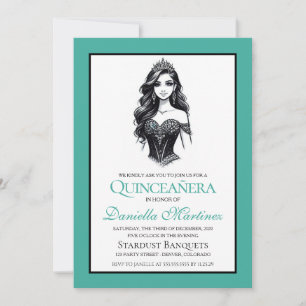 Teal Quinceañera Girl Invitation